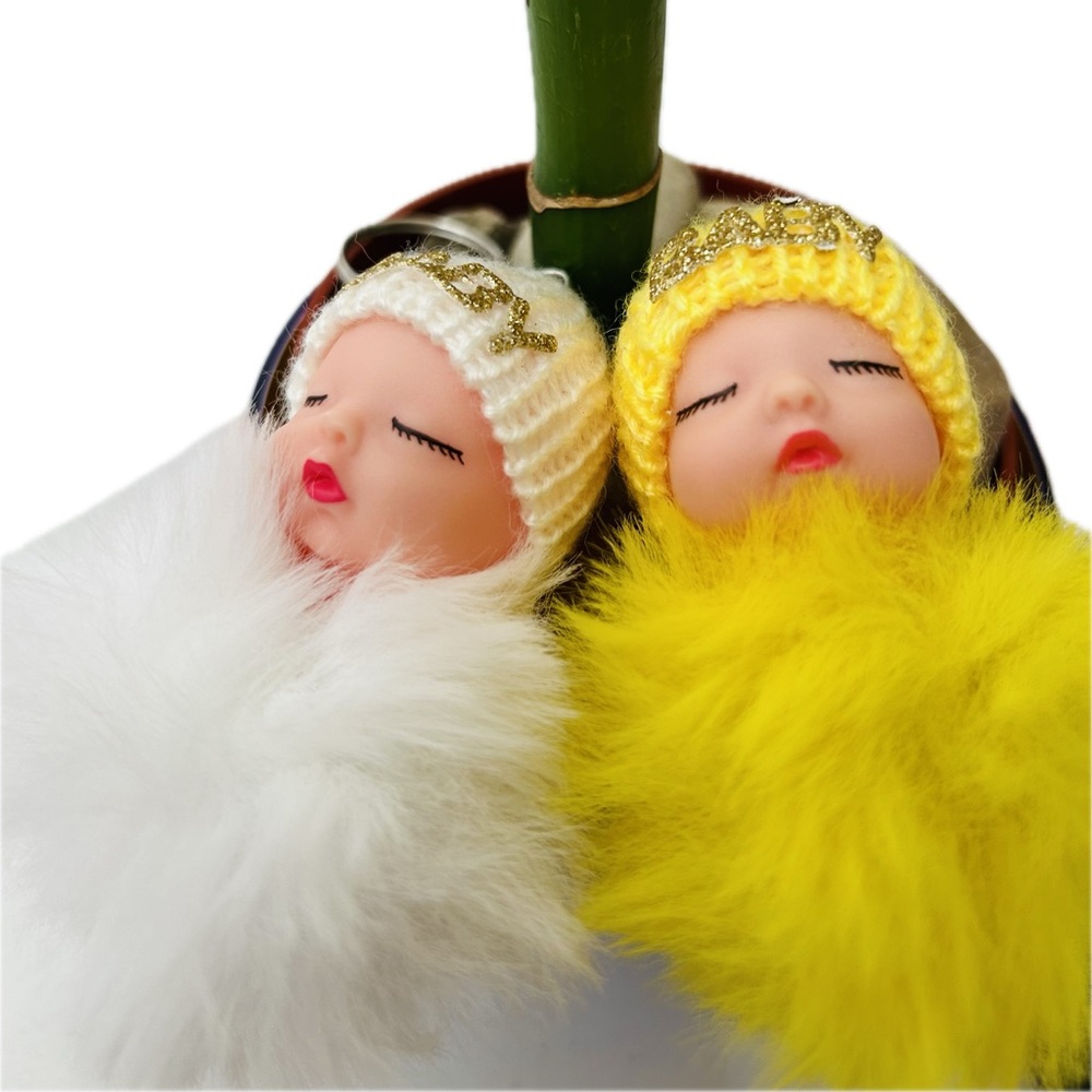 Adorable White & Yellow Knitted Baby Doll Keyring Keychain Accessories